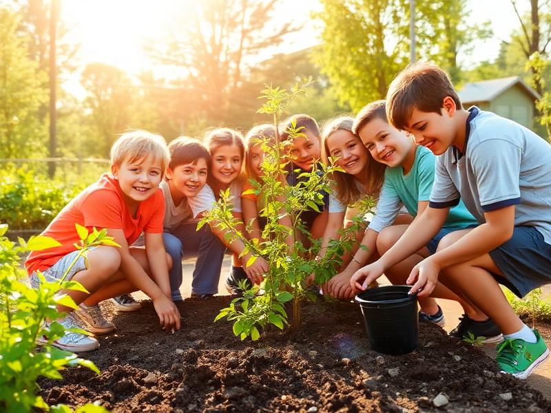 Estudiantes plantando árboles en comunidad
